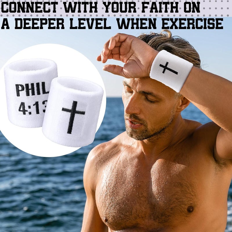 Misdary 6 Pair Faith Cross Drip Wristband Baseball Drip Baseball Accessories Cross Sports Wristband Absorbent Sweat Band Athletic Christian Faith for Sports Basketball Football Gym Workout - Image 5